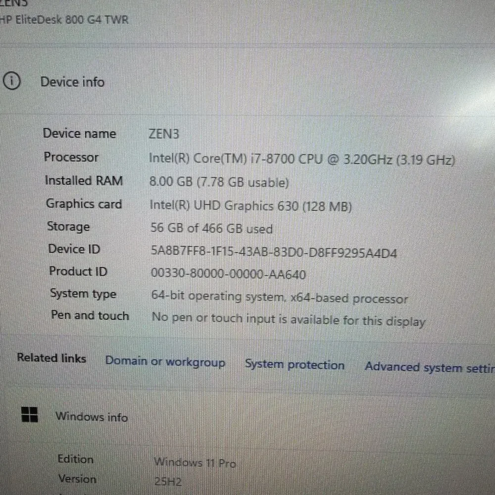 HP EliteDesk 800 G4 TWR Intel Core i7-8700 3.20GHz 8GB RAM 500GB SSD Win11 Pro